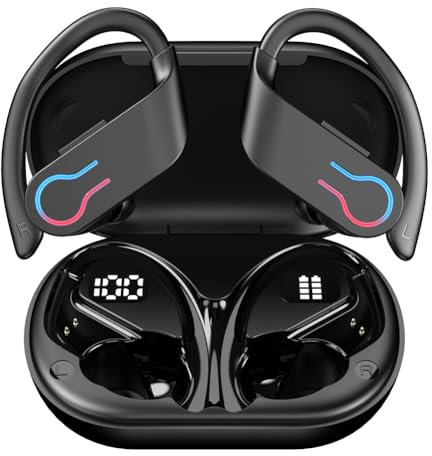LYEAA Wireless Earbuds with Earhooks Built-in Mic Earphones BT 5.3 Waterproof Headset Ear Buds for Sports