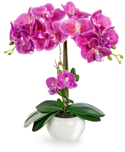 PASCH® Orchideen künstlich in Hochglanz-Keramiktopf (40cm) | Kunstblumen im Topf | Kunstblumen wie echt | künstliche Orchideen im Topf | künstliche Blumen im Topf | Kunstblume Orchidee
