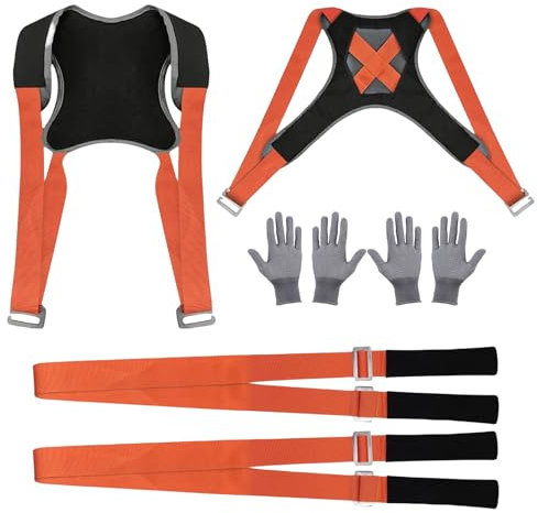 AMFUN 4 Stück Tragegurte Umzug Kit, Hebegurt Umzugshelfer, Tragegurt für 2 Personen mit Schwamm-Weste, Doppelt Shoulder Dolly Transportgurte, Geeignet für Mobile Möbel