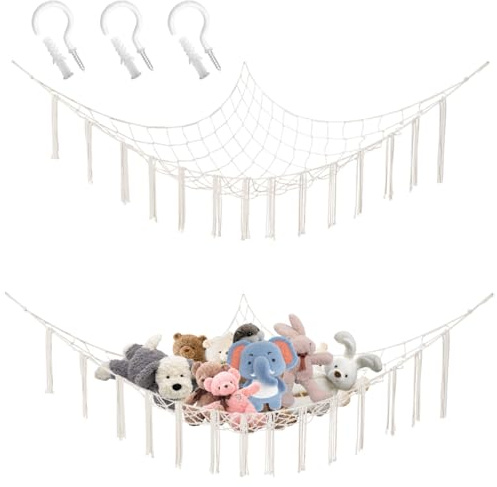 Kuscheltier Aufbewahrung Netz Mit 3 Haken, Aufbewahrung Kinderzimmer für Kinderzimmer Kuscheltiere, 105x105x145Cm Kuscheltiere Eckhängematte, Kuscheltier Hängematte, Hängematte Netz für Kuscheltiere
