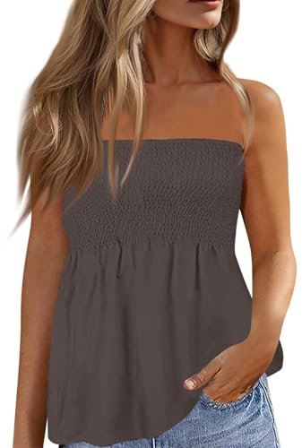 Bandeau Top Damen Sexy Ärmellos Rückenfrei Oberteile Sommer Schulterfrei Bluse Tops Slim Fit Tube Top Elegant Oberteil Grau M