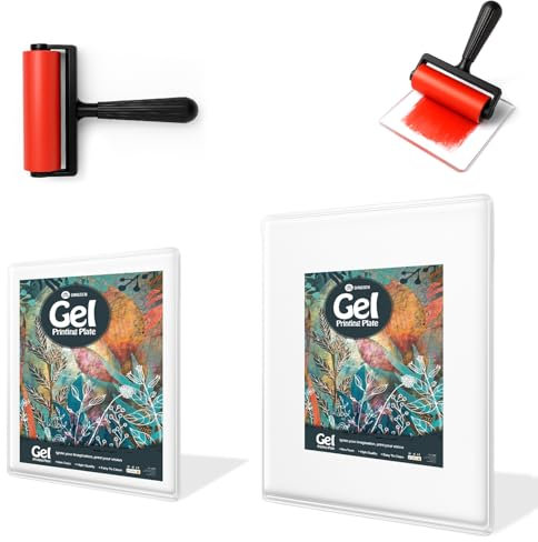 Gel Printing Pad with Brush - Reusable Gel Plate for Monoprinting, Stamping & Texture Art, Includes Mini Roller Brush - Non-Toxic Art Tool for Beginners, Artists & Therapy (Size: 8in+5in)