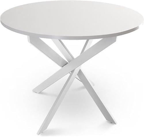 Shiito | Modelo Jerry JC - Mesa de Comedor Redonda | Madera de Roble con Patas Cruzadas - Todo Blanco | 90 x 75 cm
