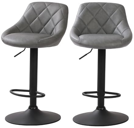 Millhouse DM585 Modern Bar Stools Set, Leatherette Exterior, Adjustable Swivel Gas Lift, Black Footrest for Breakfast Bar, Counter, Kitchen (DM585 Vigo Grey)