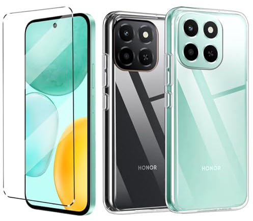 HuiYouMY 2-in-1 Case Compatible with Honor X6C Phone case with 1 Pack Tempered Glass Screen Protector for Honor X6C, Slim Fit Soft TPU Shockproof Anti-Scratch Phone Case - Clear