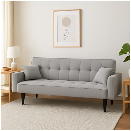 HTI living Modernes Schlafsofa 3-Sitzer Grau Klappsofa mit Schlaffunktion Couch inklusive 2 Zierkissen
