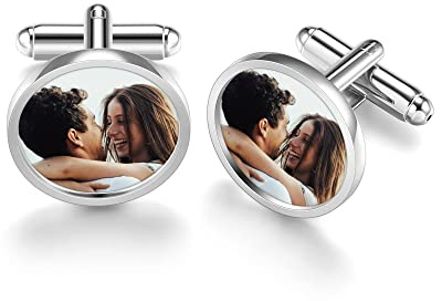 CHIC DIARY Personalisierte Manschettenknöpfe mit Name Buchstabe Datum Foto Gravur Rund Cufflinks Herren Ideal Geschenk für Männer