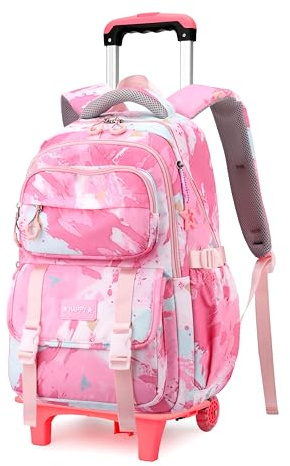 NIWEIYA Kids Rolling Backpack for Girls School Backpack with Wheels for Boys Wheeled Trolley Bookbag for Primary Student