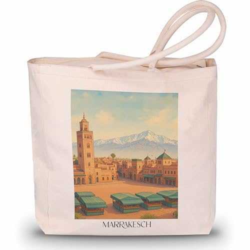 favplace Shopping Tasche mit Städtemotiv Marrakesch Marokko Tote Bag - Shopper bzw. Einkaufstasche für Fernweh oder Heimat - Reise Daybag - Jutebeutel