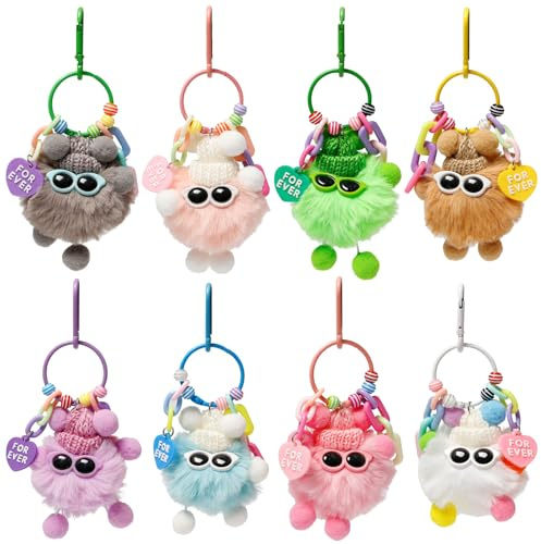 Neikafan 8 Pcs Porte Clés en Peluche Pompon Porte-clés | Animaux Mignons Porte Clés Cadeau pour Madame et Hommess Porte Clef d'pompon Peluche Monstre Porte-clé Pompon