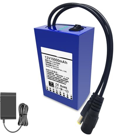 HJGHY 12 V, 10 Ah, wiederaufladbarer Lithium-Akku, 12 V, 10000 mAh, mit Ladegerät für 12-V-Geräte, RC-Auto, Roboter, LED-Lichtleiste, CCTV-Kamera