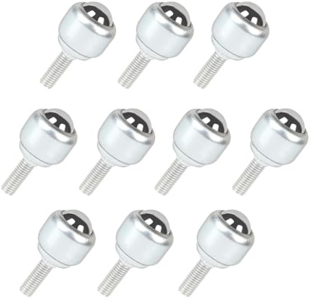 HARY Lot de 10 roulettes à billes avec tige filetée M5 - Pour meubles - 360° - Petites roulettes en métal - Roulettes à billes robustes - Roulettes pivotantes pour meubles et transport