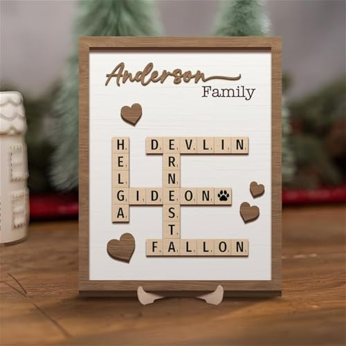 Panneau personnalisé en bois avec mots croisés pour nom de famille Scrabble, décoration d'intérieur (254 x 305 mm)