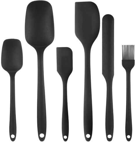Zhujiehigh 6 Pcs High Heat Resistant Silicone Spatulas, Black | Flexible silicone spatulas, scrapers for cooking, baking, mixing. Non-stick, heat resistant kitchen utensils. 6 pcs, black.