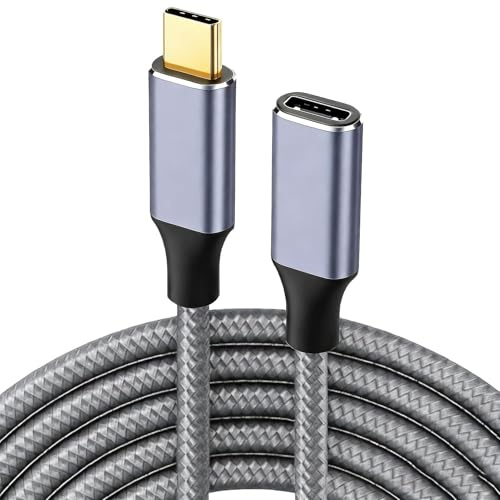 USB C Extension Cable 3M,100W USB C 3.1 Gen2 10Gbps 4K@60Hz Male To Female Fast Charge Extended Nylon Lead 4K 60Hz Video Display for MacBook iPad Pro Air Galaxy S25 S24 S23 iPhone 17 16 15 (Grey)