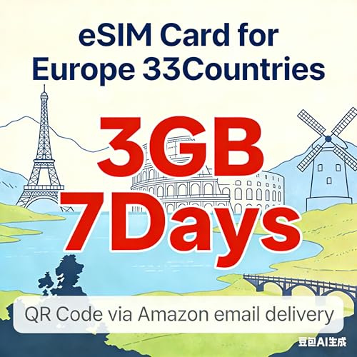 esim EU33 3GB Daten 7 Tage Prepaid Karte Datenpaket 4G/5G Prepaid Reise eSIM für 33 europäische Länder Sofortige QR Code Lieferung Kein physisches SIM erforderlich Kompatibel mit iOS Android