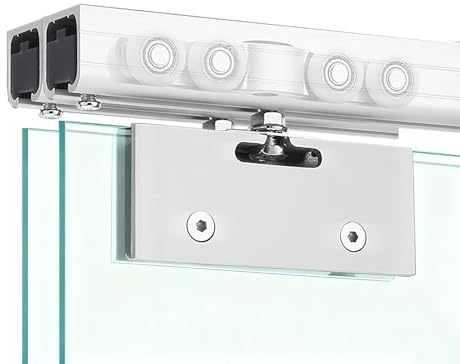 Binario per Porta Scorrevole Ferramenta per Porte Scorrevoli in Vetro Senza Telaio, Binario Superiore Scorrevole, Ferramenta per Porte Scorrevoli a Scomparsa Doppie Bypass(1.9m(6.2ft))