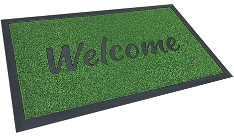 HitlineUK Door Mat 45 x 75 cm 100% Anti Slip Rubber Heavy Duty Rubber Mat Indoor/Outdoor (Green)