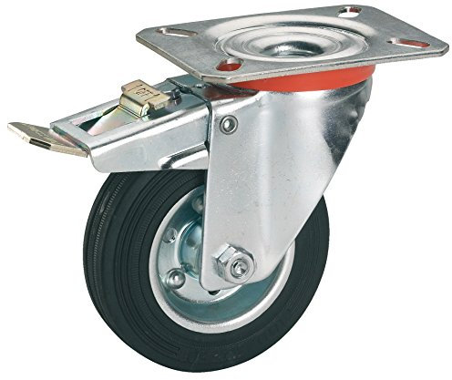 Dörner + Helmer Vollgummi-Lenkrolle mit Totalfeststeller, 125mm x 37mm, 100kg Tragkraft, 100mm x 85mm Platte, mit Bremse