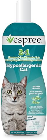 Espree Hypoallergenic Cat Shampoo & Conditioner, Tearless Formula with Aloe Vera, Sulfate-Free, Paraben-Free, Harsh Chemical and Dye-Free, Safe for Sensitive Skin, 12oz