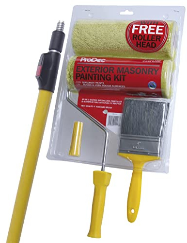 ProDec 6 Piece Twin Head Masonry Roller, 9 | 4'-8' Extension Pole & 4 Masonry Brush Set, Heavy Duty Paint Roller Set for Painting with Smooth & Textured Paints on