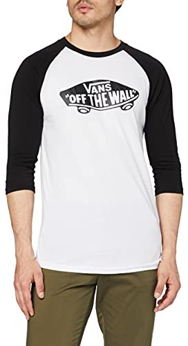 Vans_Apparel Men's OTW Raglan Regular Fit Crew Neck 3/4 Sleeve T - Shirt, White (White/Black), Small