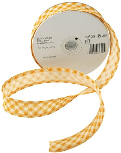 Inastri 25/5/ 5 mm Cotton Bias Binding in Mustard Yellow Rustic Gingham 3469, COL-3469