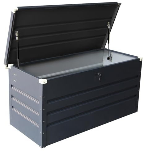 Charles Bentley Metal Storage Chest, Lock & Key, Waterproof Seal, Hydraulic Lid, Safety Lock System, Weatherproof, Rust Resistant, Zinc Steel Board, Outdoor, Garden, Storage Box, 500L (132x62x61cm)