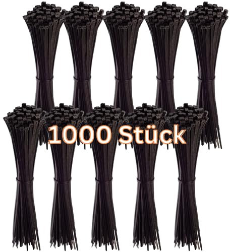 Gocableties - Fascette Plastica Nere - 300 mm x 4,8 mm - 1000 Pezzi - UV-beständiges Set