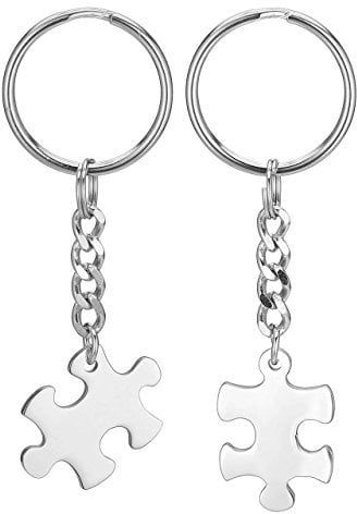 Jovivi 2pcs Men Womens Stainless Steel Puzzle Couple keyrings Keychains for Lover Couples Friends Friendship Gifts for Birthday Valentine's Day Anniversary