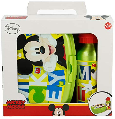 Stor - Disney 44263. Fiambrera y Botella de aluminio. Diseño Mickey Mouse