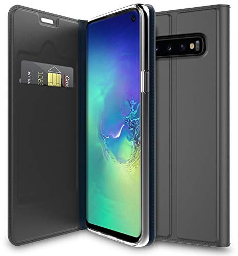 Verco Handyhülle für Galaxy S10+, Premium Handy Flip Cover für Samsung Galaxy S10 Plus Hülle [integr. Magnet] Book Case PU Leder Tasche 6,4 Zoll, Schwarz