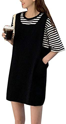 Runyue Donna Salopette Vestiti Corti Jeans Vita Alta Baggy Denim Gonne Nero Taglia Unica