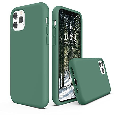 SURPHY Liquid Silicone Case Compatible with iPhone 11 Pro Case, Soft Rubber with Microfiber Cloth Lining Full Body Design Shockproof 5.8 inch Phone Case for iPhone 11 Pro, Pine Green