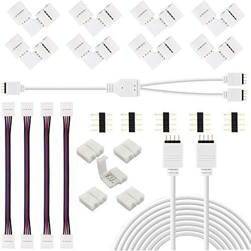 RUNCCI-YUN Led Strip Verbinder Zubehör-Set für 4 Pin RGB 5050 LED Streifen, LED Strip Verbinder, LED Strip Verteiler, LED Stripe Verlängerung, LED Strip Eckverbinder, LED Streifen Befestigungsclips
