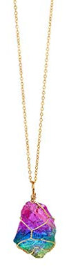 Yowablo Rainbow Stone Natural Crystal Rock Halskette Vergoldeter Quarzanhänger (Blau)