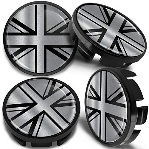 SkinoEu 4 x 65mm Nabendeckel Felgendeckel Radnabenabdeckung Nabenkappen Felgenkappen Radkappen Alufelgen Kompatibel mit VW 3B7 601 171 / 6U7 601 171 UK Großbritannien Flagge Silber CV 30