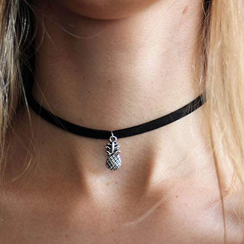 TseenYi Halskette mit Ananas-Anhänger, kurz, schwarzes Wildleder, Choker-Halskette, Gothic-Samt-Halskette, Schmuck für Damen und Mädchen