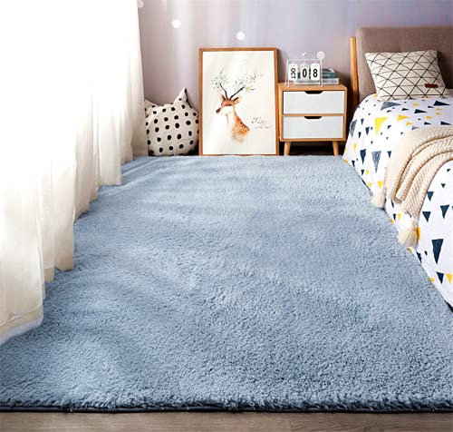 linyingdian Hochflor Teppich wohnzimmerteppich Langflor - Teppiche für Wohnzimmer flauschig Shaggy Schlafzimmer Bettvorleger Outdoor Carpet (grau, 80x120cm)