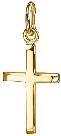 JEVELION 585er Gold-Kreuz Kreuz-Anhänger 585 Gold für Damen, Herren und Kinder mit abgeflachten Kanten als Ketten-Anhänger 14 Karat mit Schmuck-Etui und Kette 40 cm
