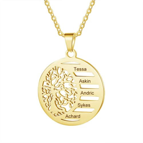 krui Collier Arbre De Vie Femme Personnalisée,Collier Prenom Enfant,Pendentif Arbre De Vie,Pendentif Arbre De Vie Femme,Collier Femme Personnalisable (Or,50 cm)