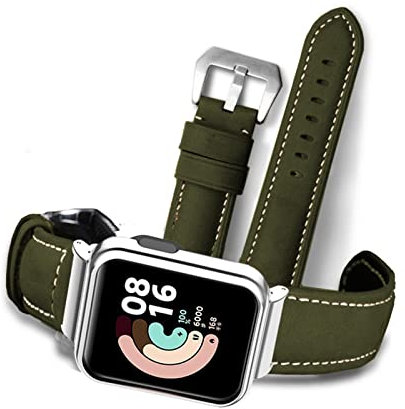 Armband Kompatibel mit Xiaomi Mi Watch Lite/Redmi Armband + Metall Hülle Für Herren Damen Leder Armbänder Ersatzband mit Schnalle Uhrenarmband Für Xiaomi Mi Watch Lite/Redmi (Grün)