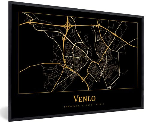 MuchoWow Poster Bilder Wanddeko Deko Wohnzimmer 30x20 cm Karte - Venlo - Gold - Schwarz