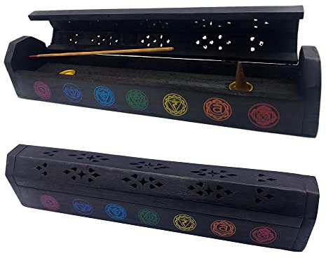 Snadi - Brûleur d'Encens Artisanal (Porte-Encens) | Boîte en Bois | Design de Chakras | Fait à la Main en Inde | Chaleur et Tranquillité | 30.5 x 6.2 x 5.5 cm | Décoratif et Fonctionnel