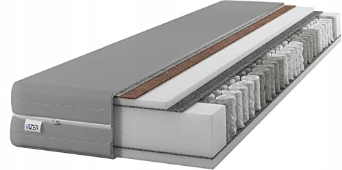 IZER Matratze GreyPLUS 100x190 cm mit KOKOS-Material | 2 in 1 (H3 und H4) | 7 Zonen | Taschenfederkern | Versteppter Bezug | Federkernmatratze