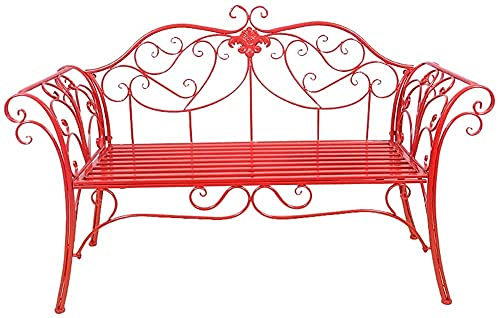 Outdoor Gartenbank, Outdoor Garten Terrassenbank für Ihre Freizeit, 52in Gartenbank Park Terrassenbank, Innenhof Metall Doppelstuhl Stuhl, Wetterfeste Veranda Stuhl (Rot)