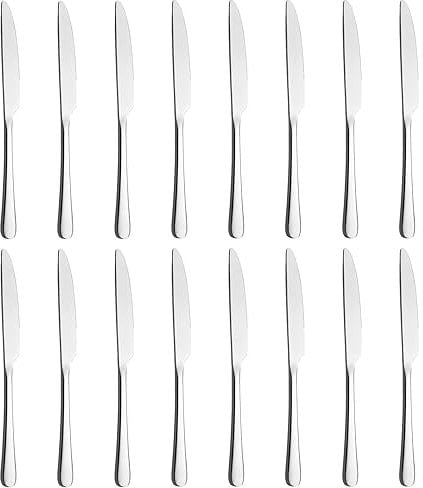 BEWOS Coltelli da Tavola 16 Pezzi, Coltello Seghettato (23,8 Cm / 9,37 Inch), Set di Stoviglie in Acciaio Inox, Coltelli con Bordo Seghettato Affilato, Lavabile in Lavastoviglie, Argento