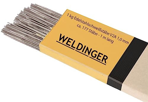 WELDINGER Edelstahlschweißstäbe V2A 1,0 mm 1 kg ca. 177 Stäbe 1 m lang (ER308L/1.4301)