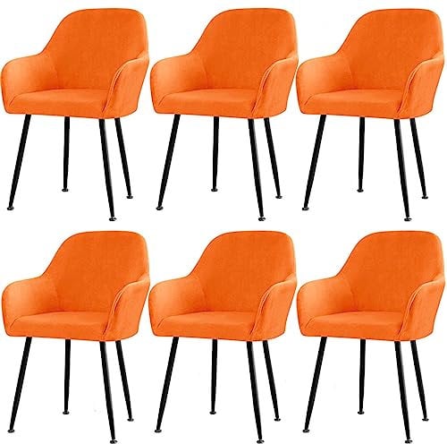CLGTY Samt Stuhlhussen Mit Armlehne Moderne, Weich Abnehmbar Stuhlhussen Moderne Hussen Für Stühle Für Esszimmer-Orange-B-6 Stück