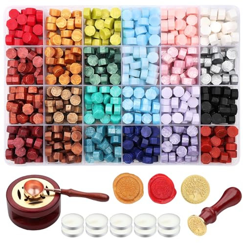 Dsaren 604Pcs Siegelwachs Sterne Wachssiegel Set Vintage Stempel Perlen Siegel Siegellack Perlen Set Wax Brief Stempel 3Teelichter 1schmelzlöffel Hochzeitseinladungen (Farbe A)